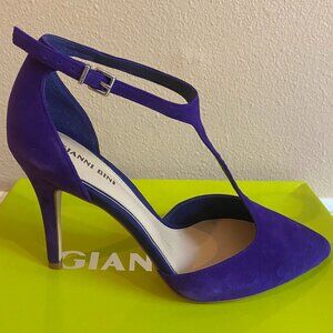 GIANNI BINI Jelissa Plush Purple Suede T strap Pumps  8M US NEW